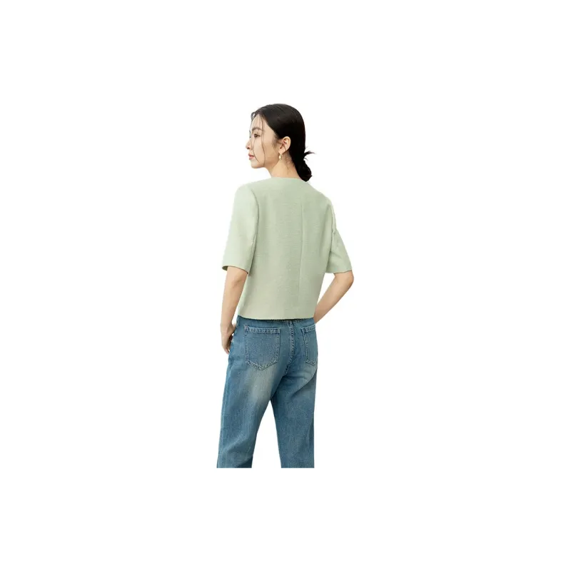 SENTUBILA Cropped Coats Women's White Jade Green-1