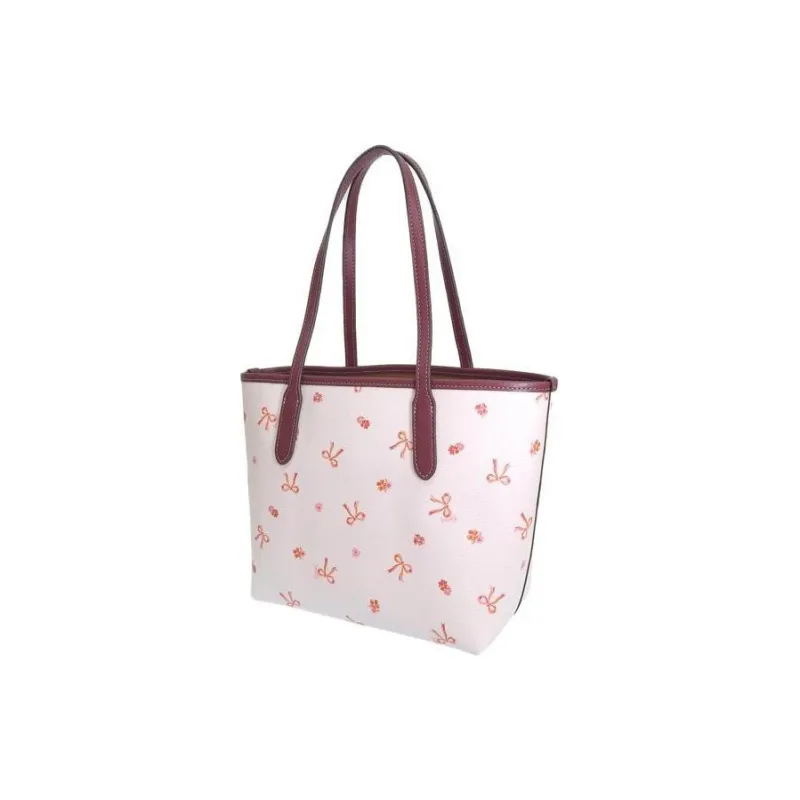 COACH City Printed Coated Canvas Tote Bag, Shopping Bag, Shoulder Bag Medium Size Women's Chalk & Wine Multicolor-4