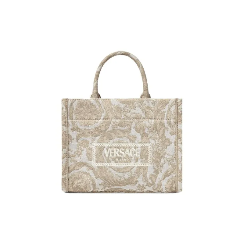 VERSACE Barocco Canvas Tote Bag, Shopping Bag, Handbag Trumpets Women's Beige-0