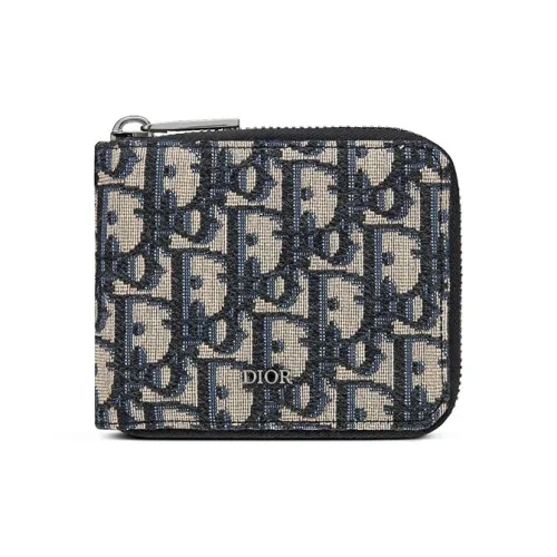 DIOR Cow Leather Wallet Men's Blue Black