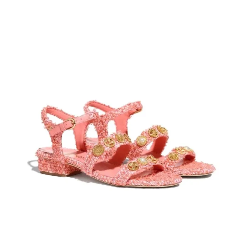CHANEL Stylish Sandals Women's Coral Pink-2