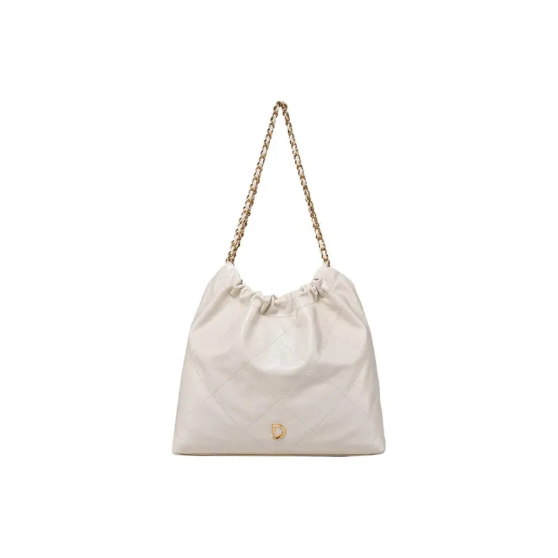 DISSONA Cow Leather Hobo Bag Shoulder Bag Handbag Large Size Women's White-0
