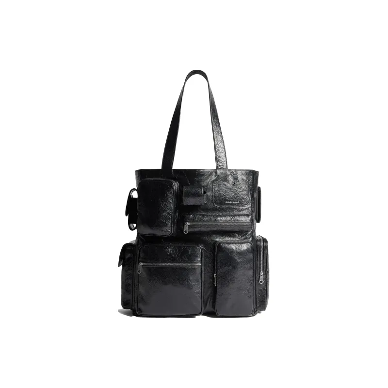 Balenciaga Superbusy Lambskin Tote Bag, Shopping Bag, Handbag Men's Black-0