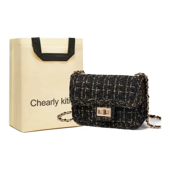 Chearly Kitity Fabric Small Square Bag Crossbody Bag Shoulder Bag Chain Bag Shoulder Bag Regular Women's Black/Ecru