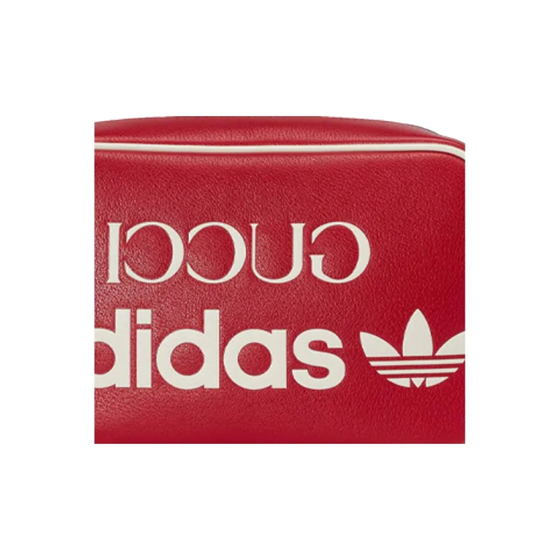GUCCI Adidas Collaboration Leather Camera Bag, Shoulder Bag, Crossbody Bag Small Size Men's Red-7