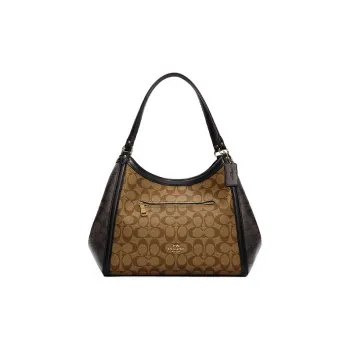 COACH Kristy Canvas With Leather Canvas Bag Bucket Bag One Shoulder Handbag Large Size Women's Khaki Brown