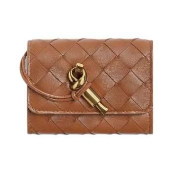 Bottega Veneta Andiamo Series Lambskin Wallet Trumpets Women's Cognac Brandy