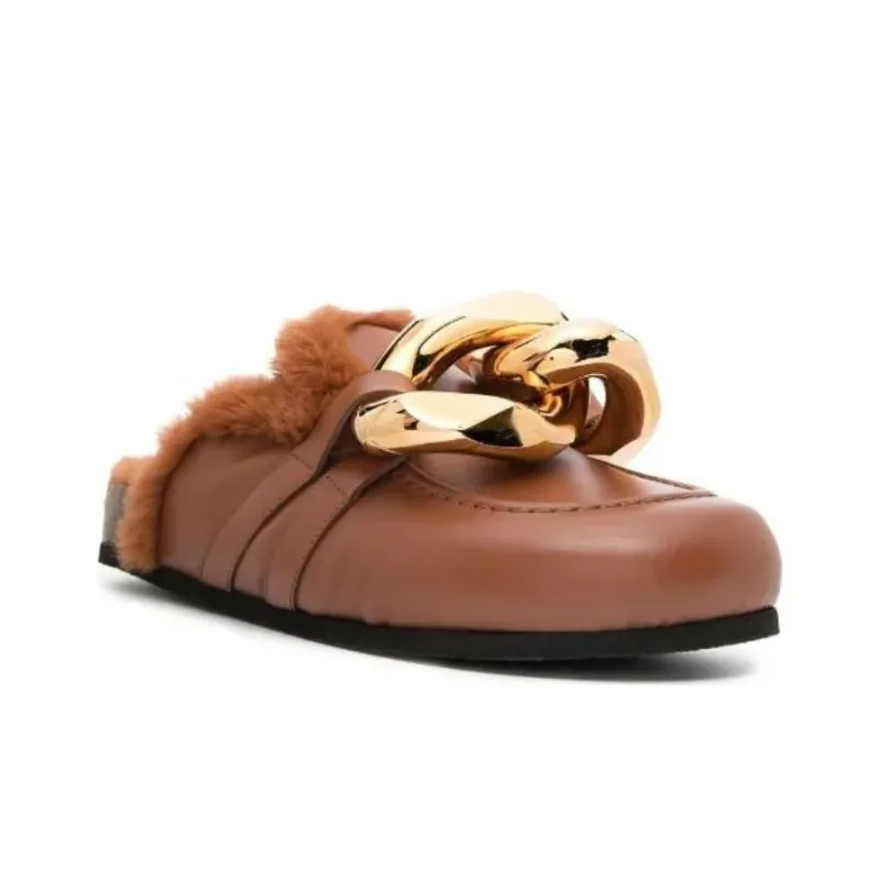 JW Anderson Chain Shearling trim Loafers Women's-2