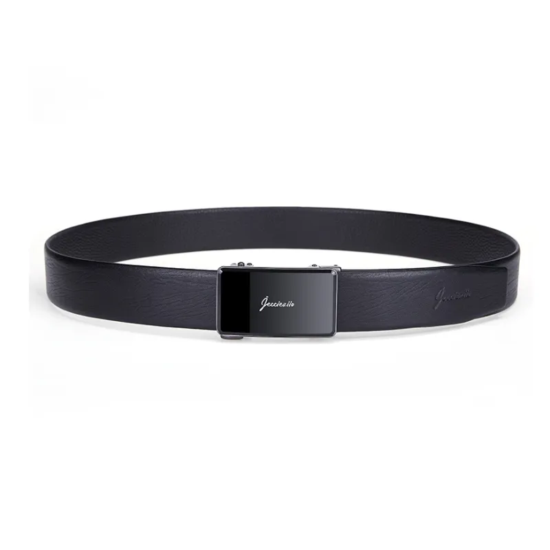 Jeccieziio Top Grain Cow Leather Leather Belts Men's Gunmetal Width  3.8cm-2