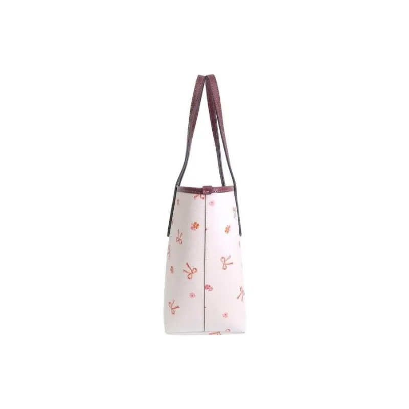 COACH City Printed Coated Canvas Tote Bag, Shopping Bag, Shoulder Bag Medium Size Women's Chalk & Wine Multicolor-3