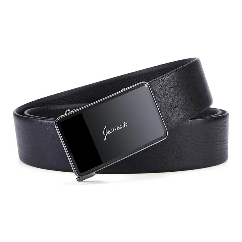 Jeccieziio Top Grain Cow Leather Leather Belts Men's Gunmetal Width  3.8cm-3