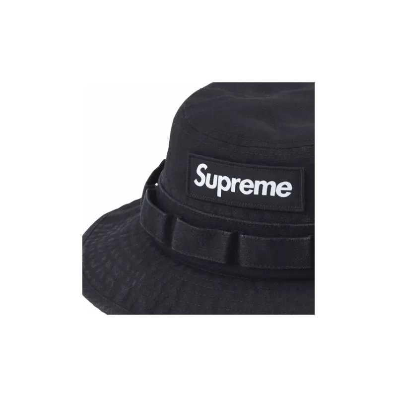 Supreme Cotton Canvas Leather Bucket Hats Unisex Black-2