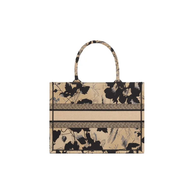 DIOR BookTote Fleurs Mystiques Embroidery Tote Bag Shopping Bag Handbag Medium Size Women's Beige & Black-2