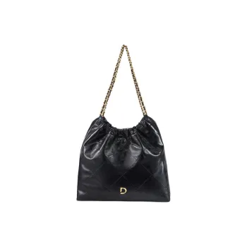 DISSONA Cow Leather Handbag Shoulder Bag Large Size Women's Black