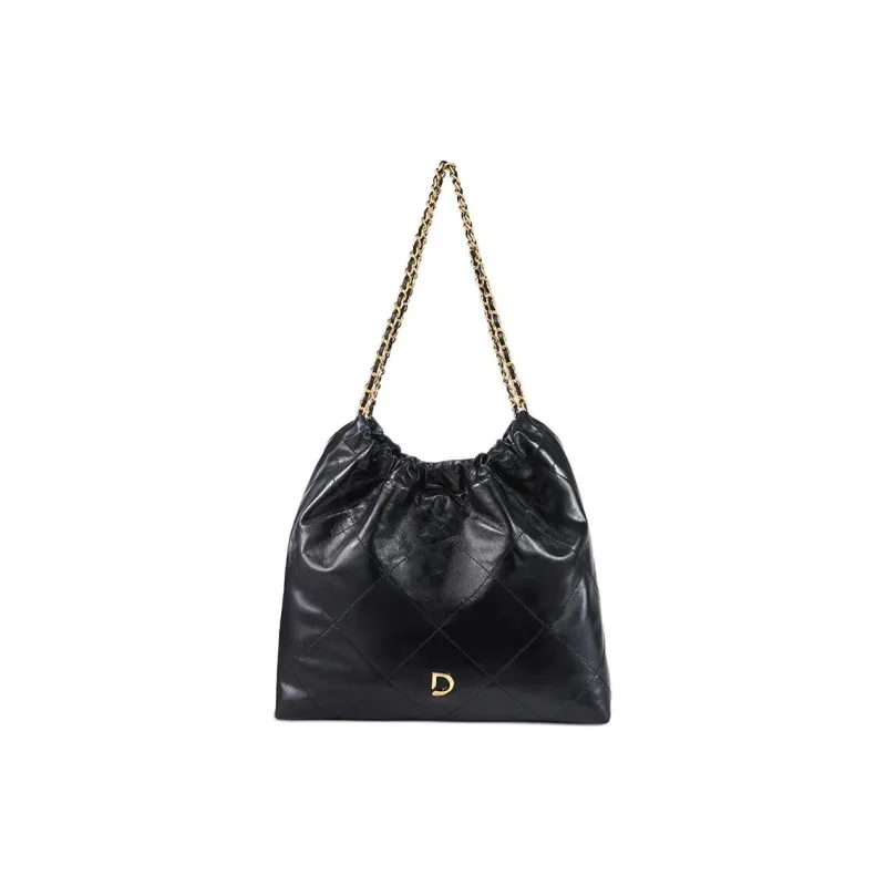 DISSONA Cow Leather Handbag Shoulder Bag Large Size Women's Black-0