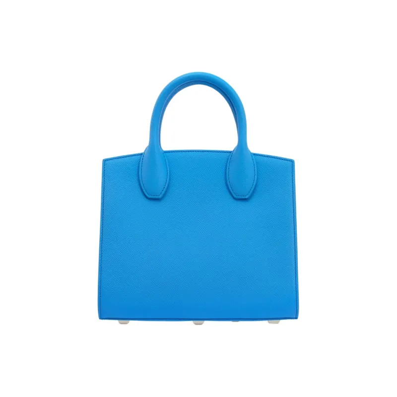 FERRAGAMO Studio Hammered Texture Calfskin Box Bag, Shoulder Bag, Crossbody Bag, Handbag Small Size Women's Light Blue-3