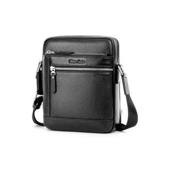 BISON DENIM Top Grain Cow Leather Shoulder Bag Crossbody Bag Regular Men's Black