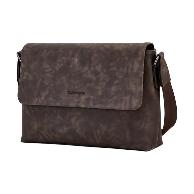 Hush Puppies Star Series Matte Two Tone Top Grain Cow Leather Messenger Bag, Shoulder Bag Medium Size Men's Dark Brown-2