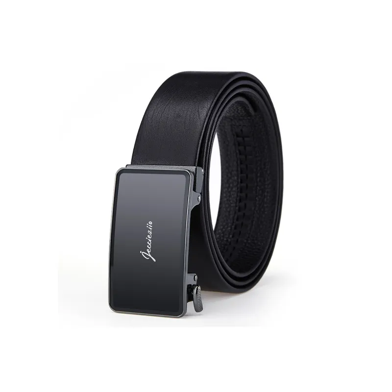 Jeccieziio Top Grain Cow Leather Leather Belts Men's Gunmetal Width  3.8cm-1