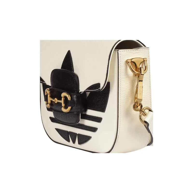 GUCCI Adidas Collaboration Horsebit 1955 Leather Shoulder Bag, Crossbody Bag Mini Unisex White-8