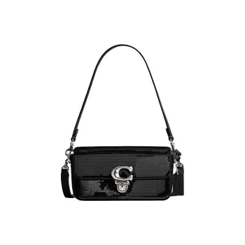 COACH Cow Leather Baguette Bag One Shoulder Handbag Regular Women's Black