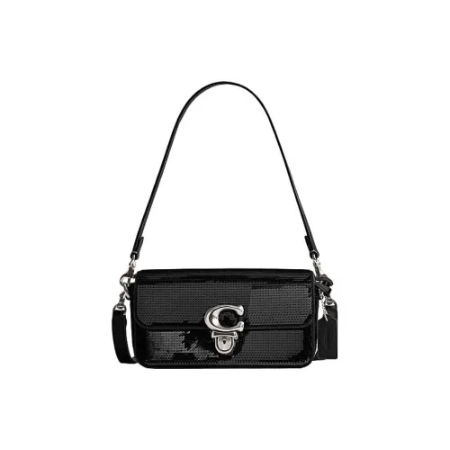 COACH Cow Leather Brick Bag One Shoulder Handbag Regular Women's Black