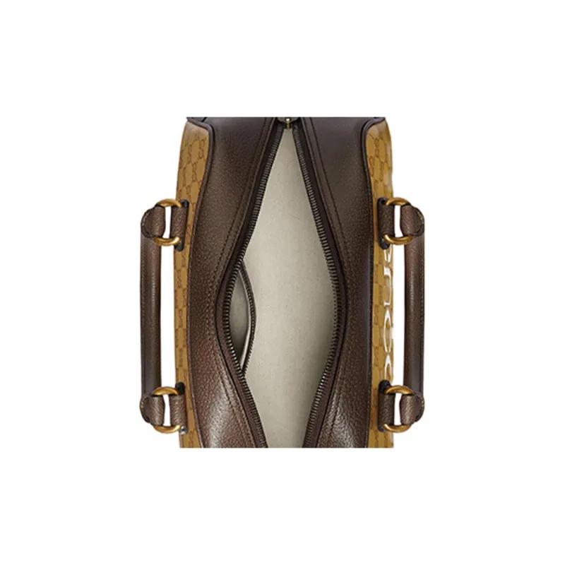 GUCCI Adidas Collaboration Leather Portable One Shoulder Travel Bag Mini Men's Brown Yellow-7