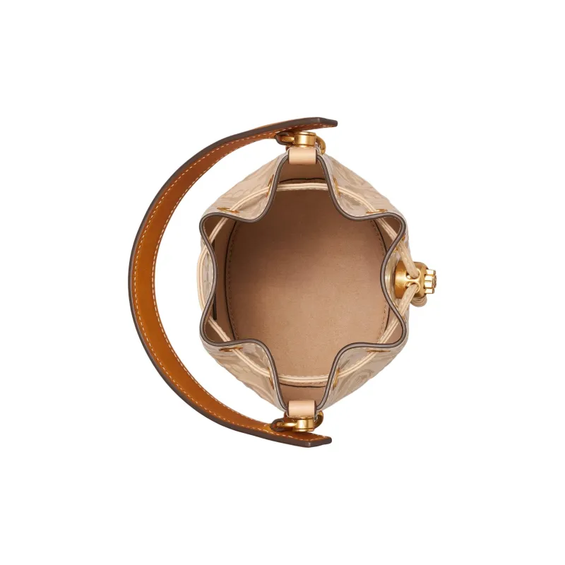 TORY BURCH T Monogram Embossed Leather Bucket Bag, Shoulder Bag, Crossbody Bag, Handbag Mini Women's Light Peach-2