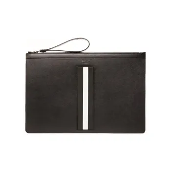 BALLY BOLLIS Cow Leather Clutch Men's Black And White Color Blocking