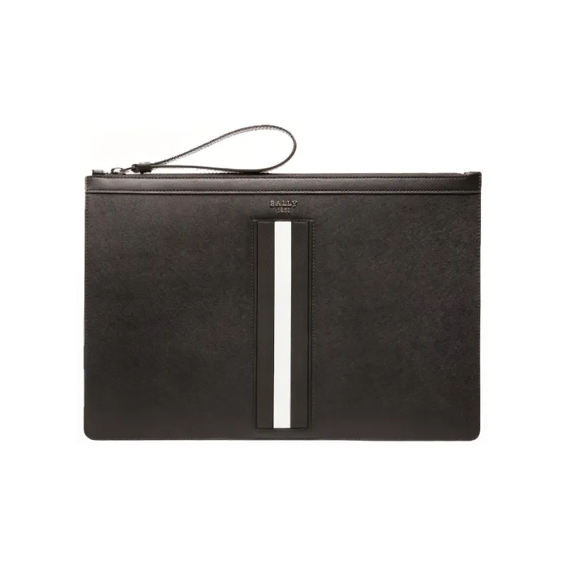 BALLY BOLLIS Cow Leather Clutch Men's Black And White Color Blocking-0