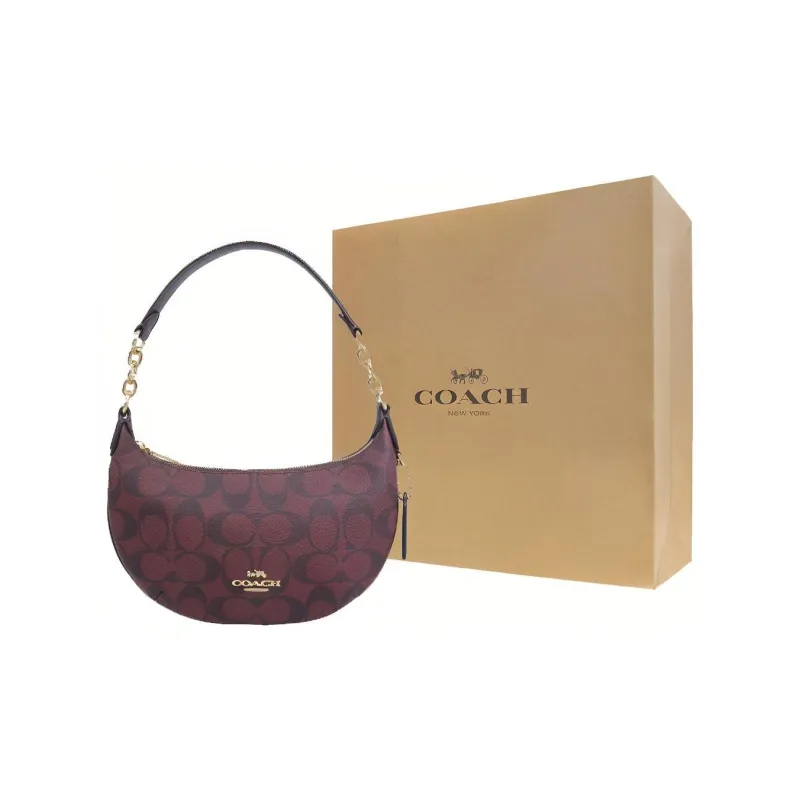 COACH Payton Coated Canvas With Leather Crescent Moon Bag Shoulder Bag Handbag Mini Women's Brown-5