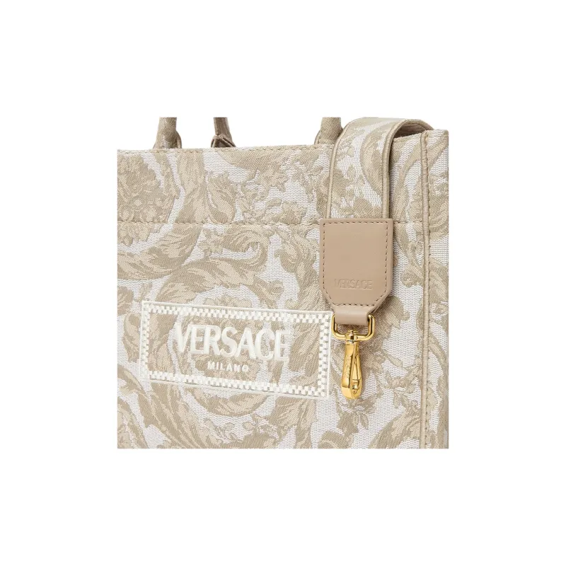 VERSACE Barocco Canvas Tote Bag, Shopping Bag, Handbag Trumpets Women's Beige-4