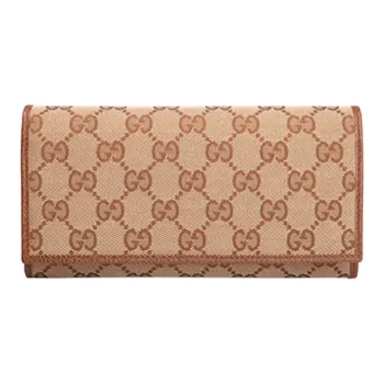 GUCCI Luggage Canvas With Leather Long Flap Wallet Women's Brown