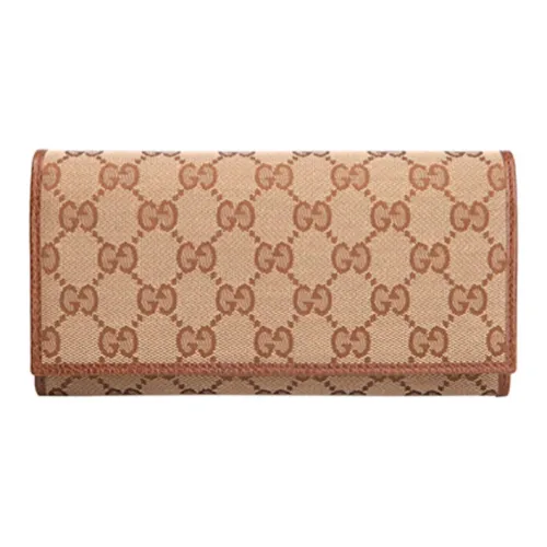 GUCCI Luggage Canvas With Leather Long Flap Wallet Women's Brown