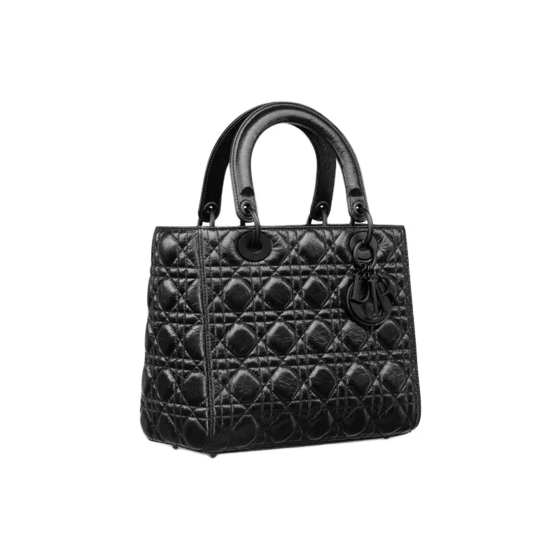 DIOR Lady Dior Crackle Cannage Calfskin Lady Dior Bag, Shoulder Bag, Crossbody Bag, Handbag Medium Size Women's Black-2