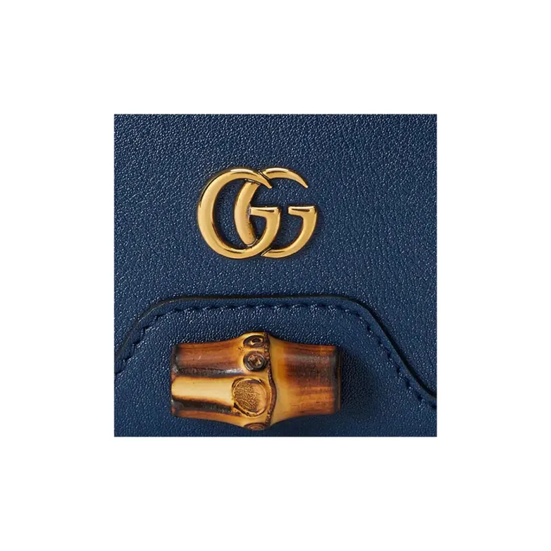 GUCCI Diana Leather Card Holder, Wallet Women's Blue-6