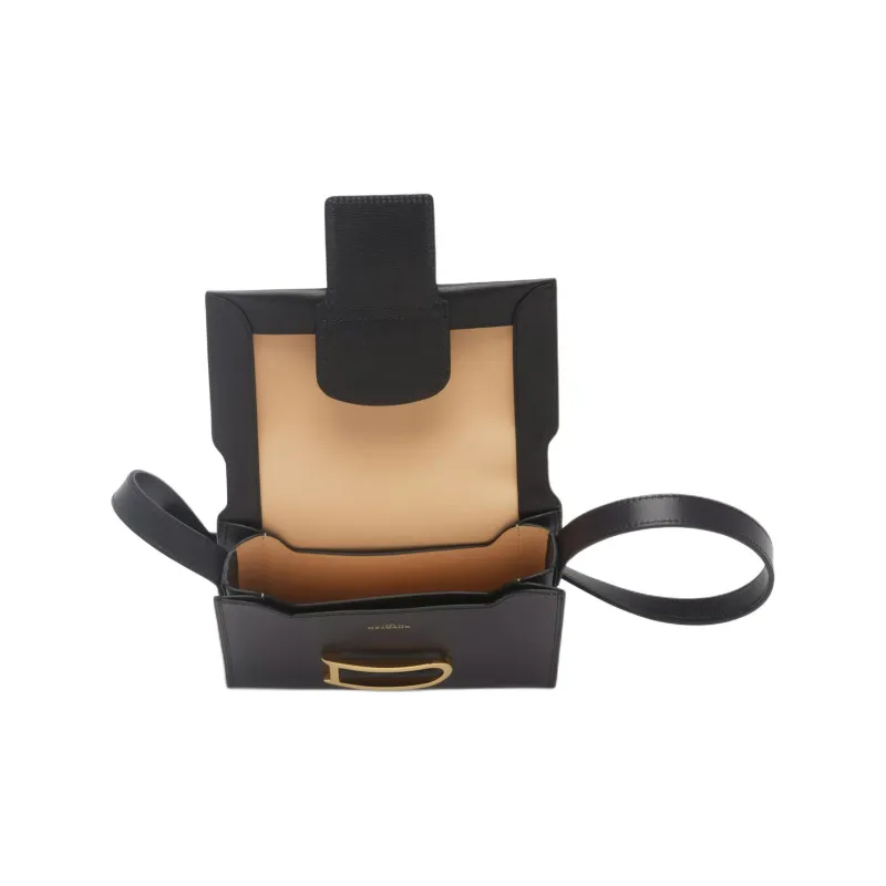 Delvau Opera Calf Grain Calfskin Shoulder Bag, Crossbody Bag Trumpets Women's Black-3
