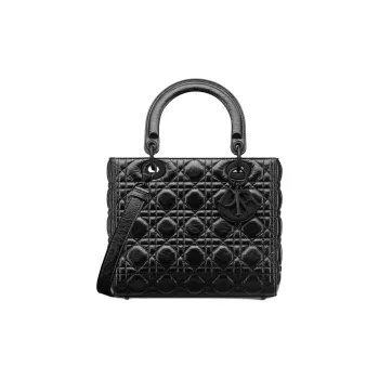 DIOR Lady Dior Crackle Cannage Calfskin Lady Dior Bag, Shoulder Bag, Crossbody Bag, Handbag Medium Size Women's Black