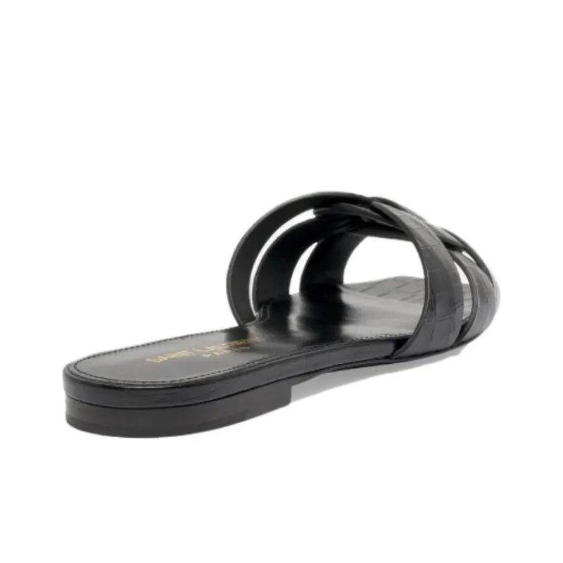 SAINT LAURENT Crocodile-effect Crossover Strap Sandals-4