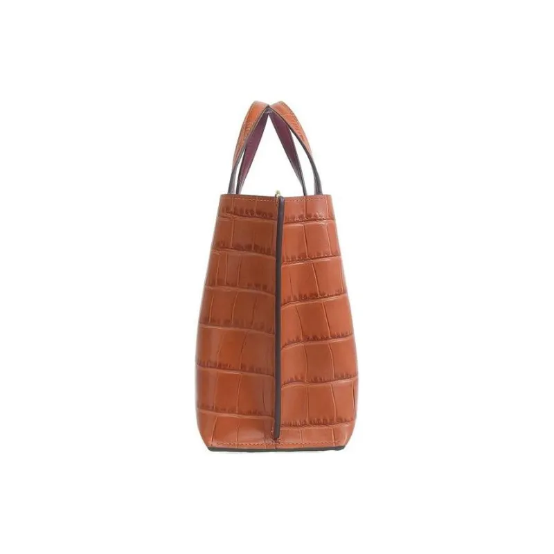 COACH Crocodile Pattern Leather Bucket Bag Tote Bag Shopping Bag Crossbody Handbag Medium Size Women's Caramel Brown-4