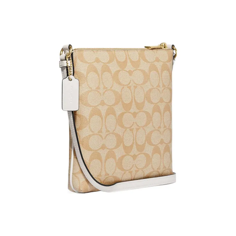 COACH Rowan Coated Canvas With Smooth Leather Document Bag, Shoulder Bag, Crossbody Bag Mini Women's Light Khaki-1