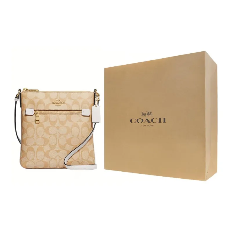 COACH Rowan Coated Canvas With Smooth Leather Document Bag, Shoulder Bag, Crossbody Bag Mini Women's Light Khaki-4