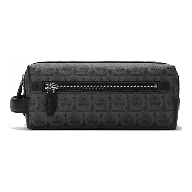 FERRAGAMO GANCINI Cow Leather Patchwork With Polyurethane Handbags Clutches Men's Black Gray-0