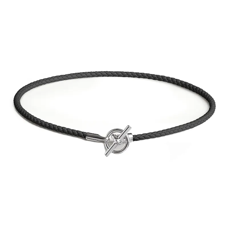 HERMES Glenan H Calfskin Necklaces Men's Black-0