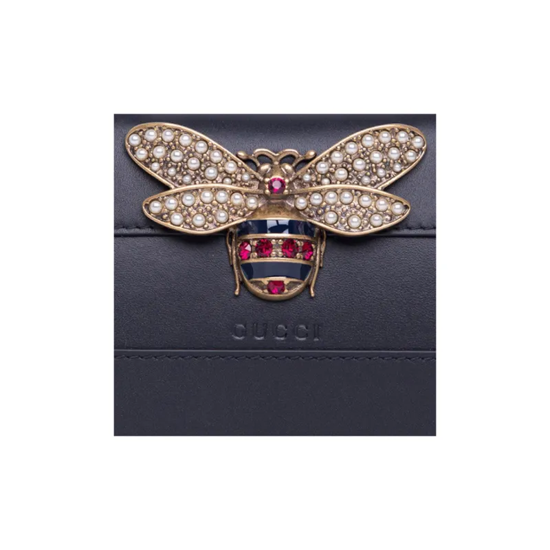 GUCCI Queen Margaret Leather Card Holder Wallet Regular Women's Dark Blue Black-4