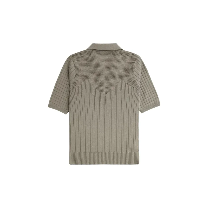 FRED PERRY Pointelle Detail Knitted Shirt Polo Shirt Women's Gray-1