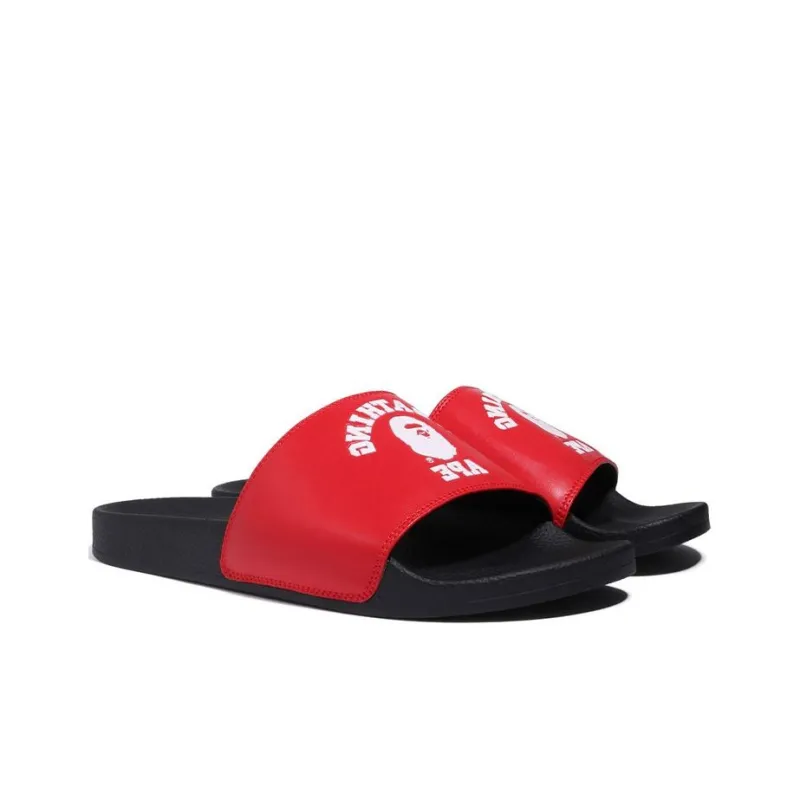 A BATHING APE Rubber Sole Abrasion Resistant Slip Resistant Slide Slippers Men's Black Red-1