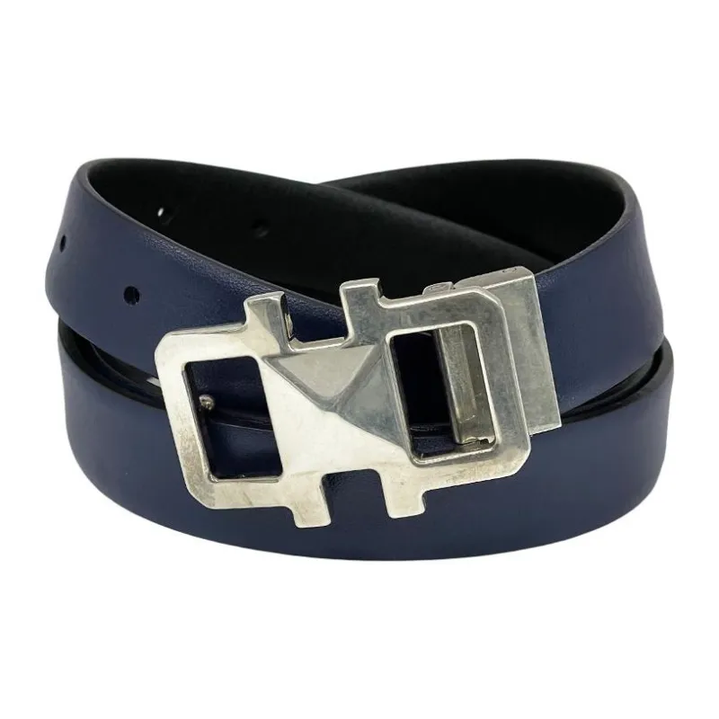FERRAGAMO Two-Tone Design Leather Belts Unisex Black/Blue Width: 2.5CM-2
