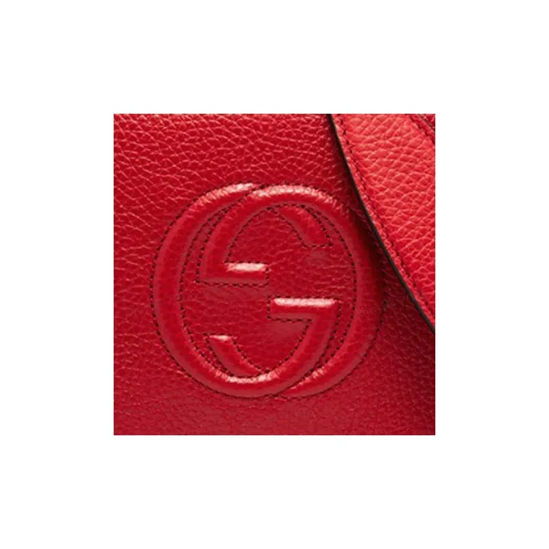 GUCCI Litchi Grain Leather Crossbody Bag, Shoulder Bag Women's Red-5