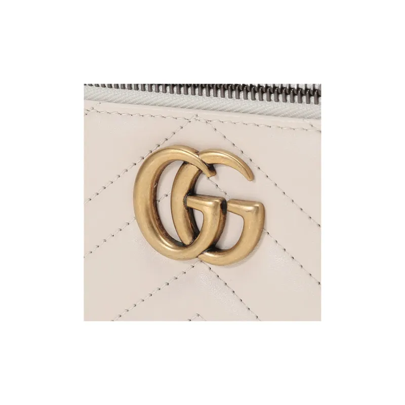 GUCCI Marmont Quilted Leather Cosmetic Bag, Cross Body Handbag, Shoulder Bag Medium Size Women's White-5